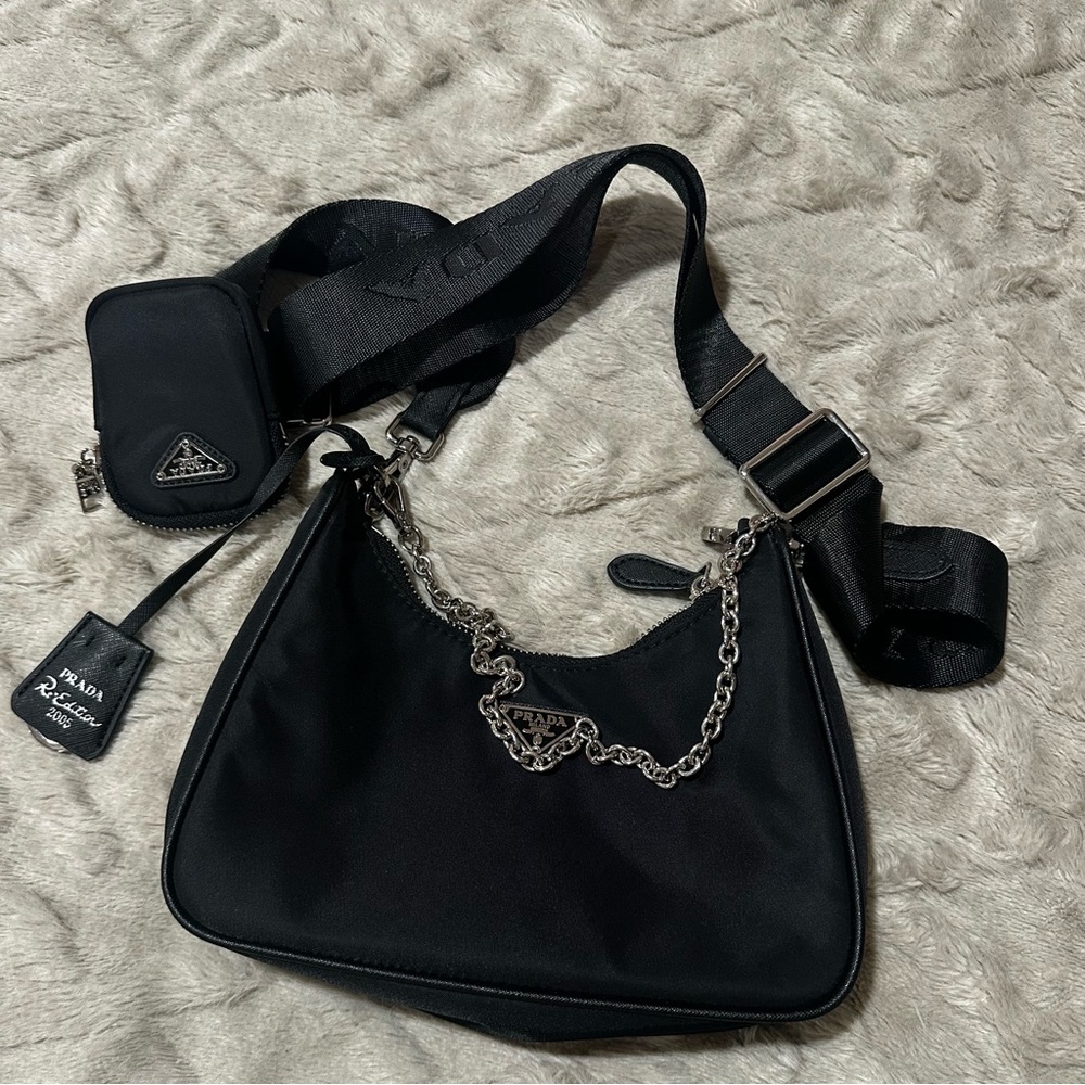 Prada FENCE Black Nylon Shoulder Bag